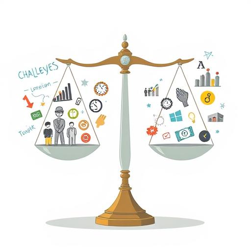 An illustration of a scale balancing between challenges and growth