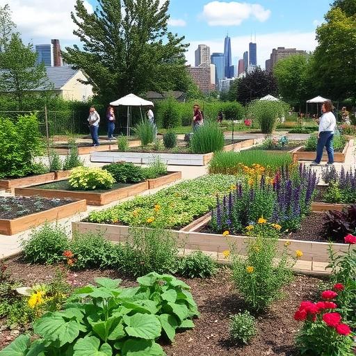 Serene urban community garden depicting positivity