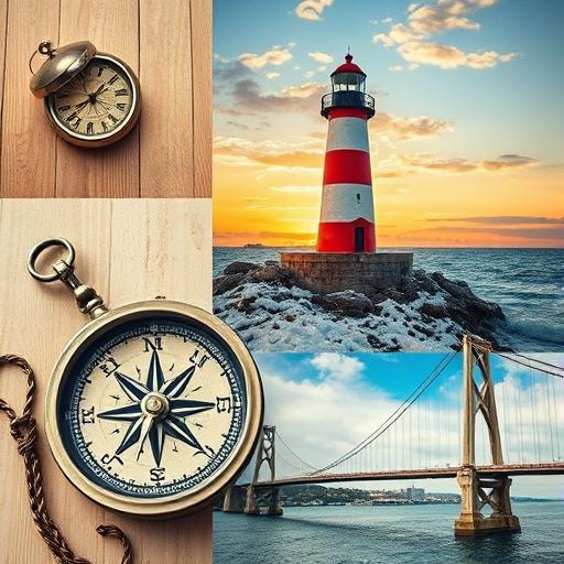 Collage of compass, lighthouse, and map symbolizing purpose and vision