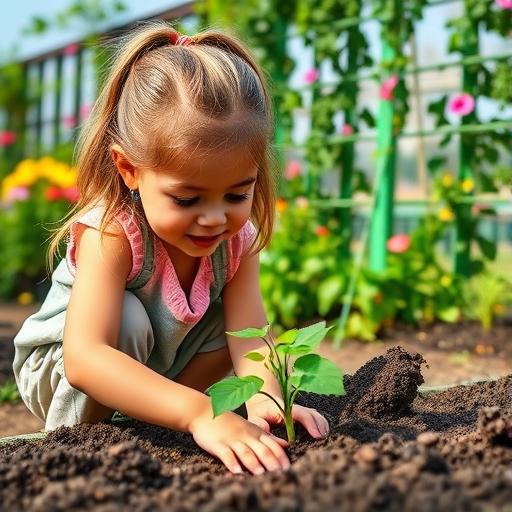 A vibrant image of a young child planting a seedling, symbolizing focus and nurturing one's goals.