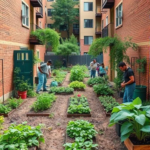 Urban community garden representing writing and reflection in travel