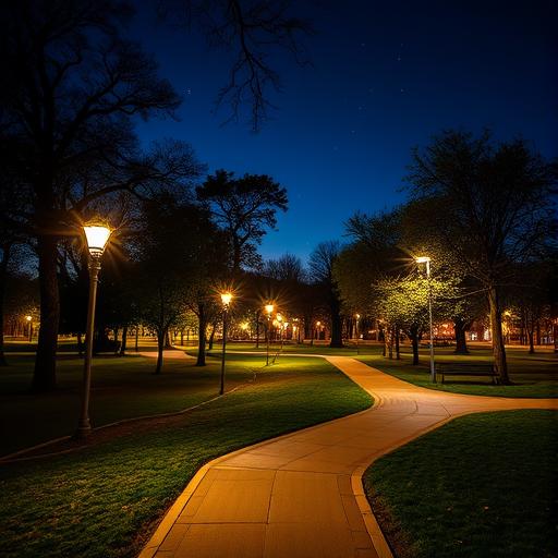 Tranquil night scene in a city park symbolizing calm