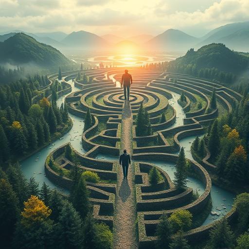 Intricate labyrinth symbolizing self-reflection and strategy