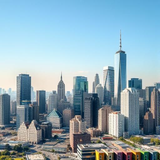 A city skyline developing over time depicting progress despite challenges