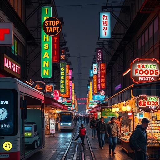 Bustling futuristic street symbolizing habit-driven momentum