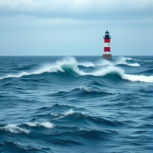 A serene ocean with unyielding waves crashing against rocks symbolizing resilience