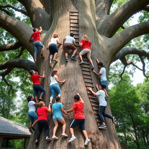 Diverse group of individuals supporting each other through challenges