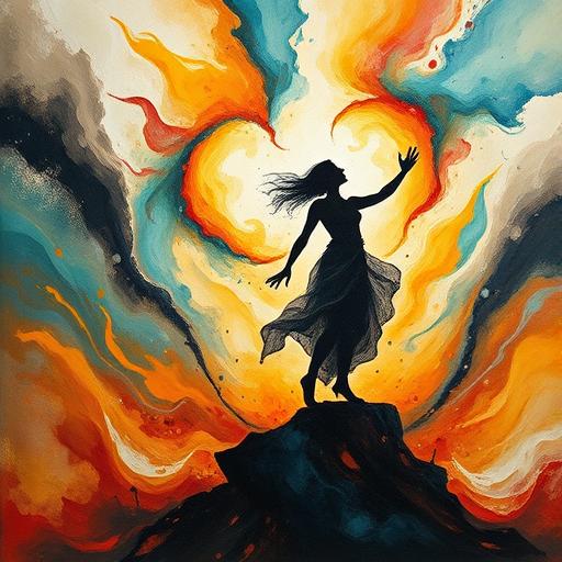 Abstract painting of a silhouette breaking free