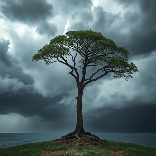 A lone tree standing strong against a serene sky, symbolizing inner strength and growth