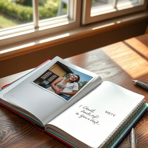 An open notebook with a photograph inside, symbolizing learning and personal growth.