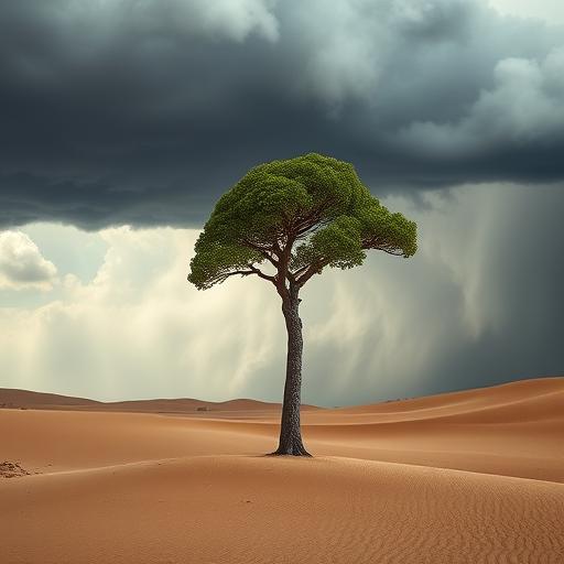 Lone tree standing tall in a desert
