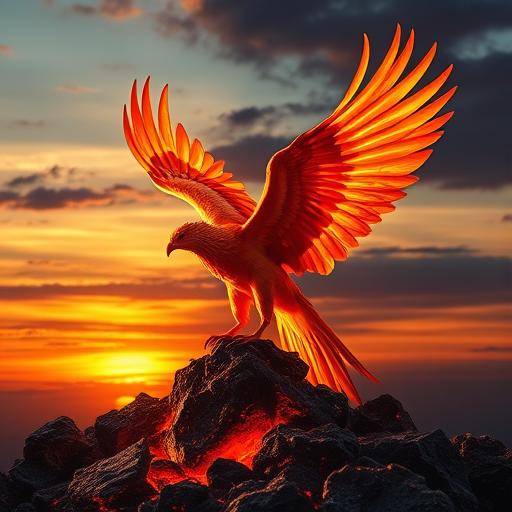 A phoenix rising from its ashes, representing transformation