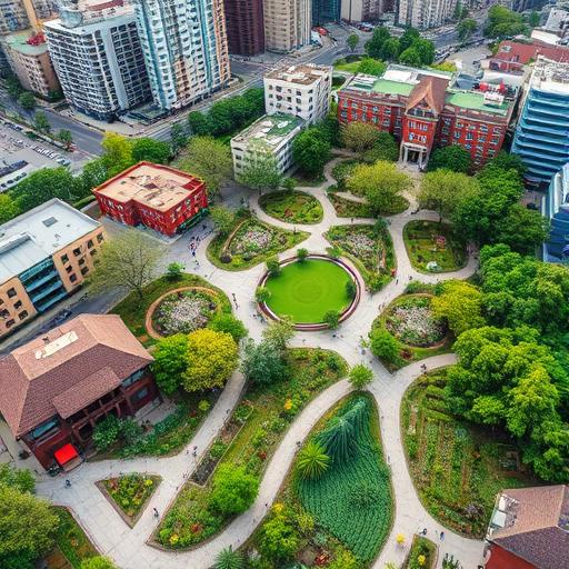 An aerial perspective of an urban green space, symbolizing a supportive community environment.