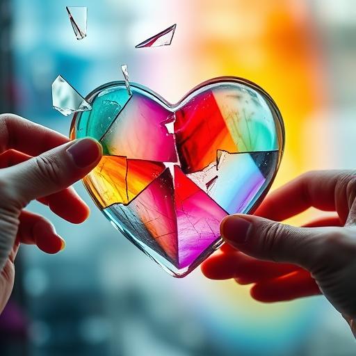An abstract image depicting a shattered glass heart.