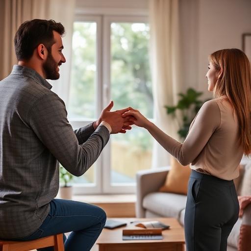 זוג מחזיק ידיים בסלון