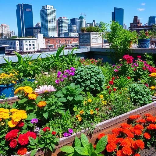 Vibrant urban rooftop garden symbolizing growth