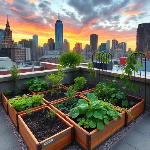 Urban rooftop garden representing growth and resilience