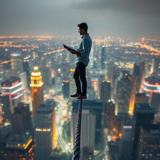 Person on a tightrope symbolizing courage and focus