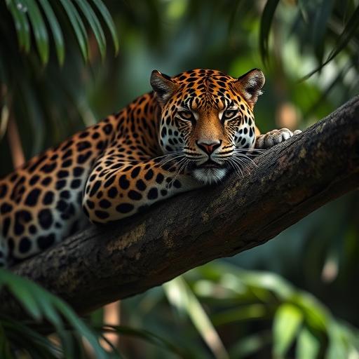A close-up of a majestic jaguar resting, representing strength and focus in achieving goals.