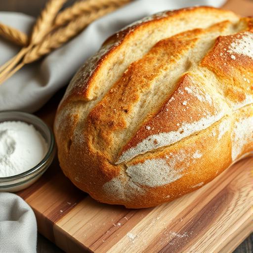 Artisan sourdough bread with a golden crust, symbolizing the warmth of a mindful workspace.