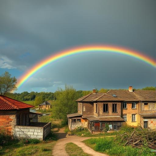 A rainbow arching over adversity illustrating hope and transformation