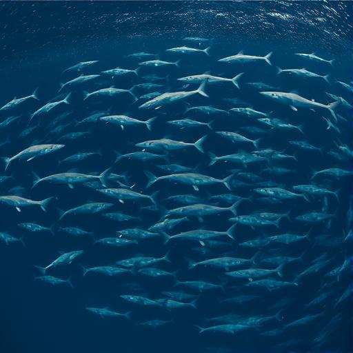 An aerial view of a dense school of hammerhead sharks symbolizing the collective journey of transformation.