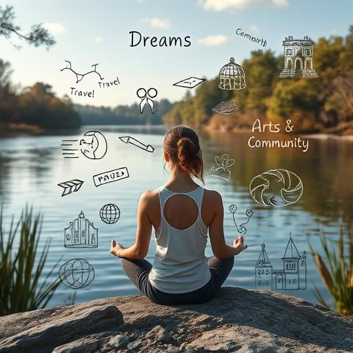 An individual meditating beside a tranquil lake, representing peace and self-belief.
