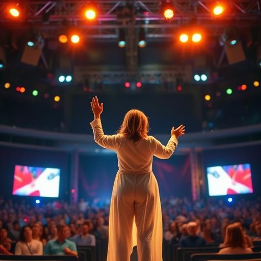 Charismatic woman standing confidently on a stage