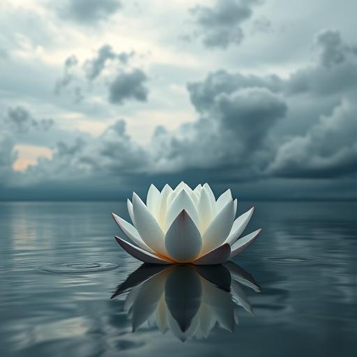 A serene lotus flower floating on calm water
