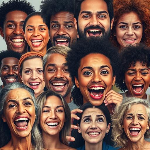 Artistic collage illustrating diverse facial expressions across cultures