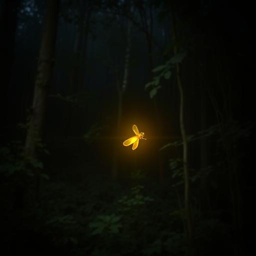 A close-up of a firefly emitting a warm yellow glow