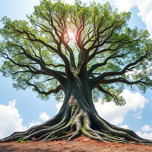 A towering tree with deep roots symbolizing strength