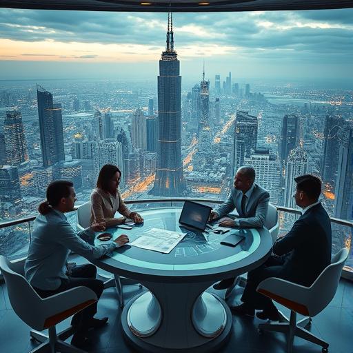 Futuristic cityscape symbolizing bold leadership and future success