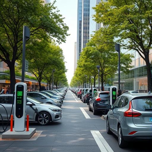 An electric vehicle charging station indicating sustainable vision in leadership.