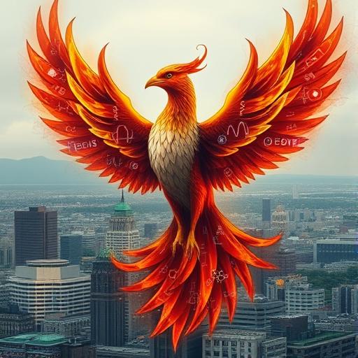 An artistic representation of a phoenix rising from ash, symbolizing resilience and rebirth.