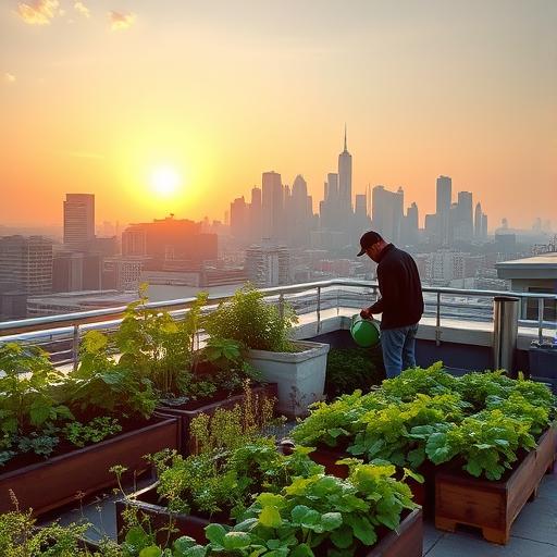 Rooftop garden filled with various vegetables to symbolize growth and potential.