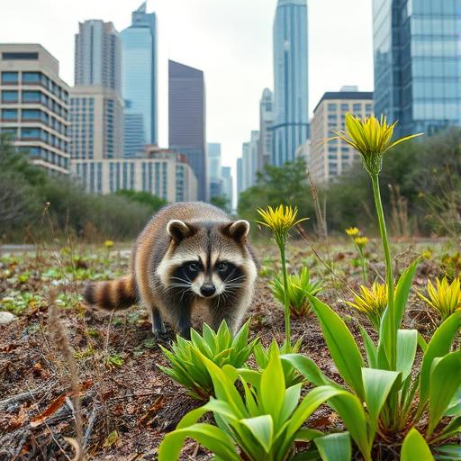 A raccoon navigating through an urban landscape showcasing adaptability
