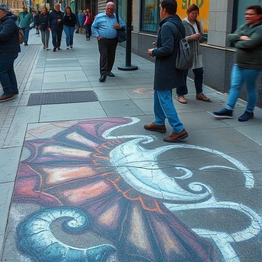 A lone street performer using a cracked sidewalk as a stage