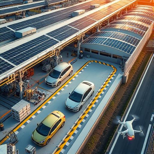 An aerial view of a high-tech electric vehicle producing a roadmap for mindful finance.