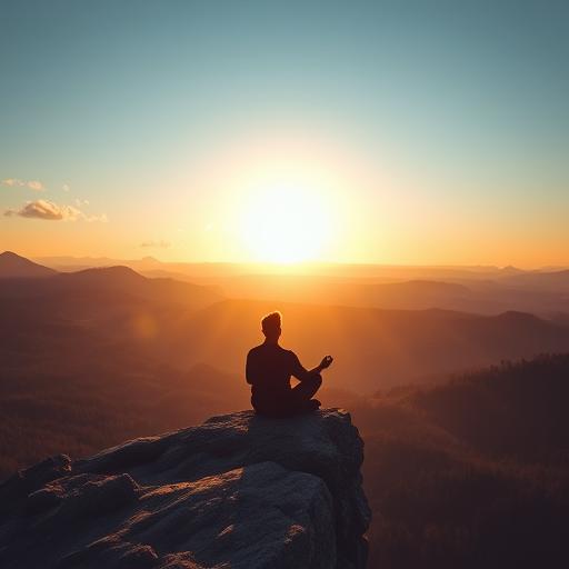 Serene mountaintop sunrise inspiring unlimited potential