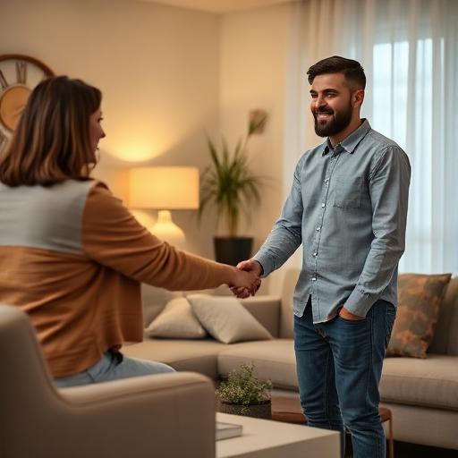 זוג מחזיק ידיים בסלון נעים