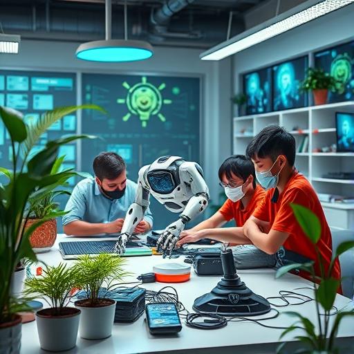 Futuristic collaborative classroom representing supportive networks