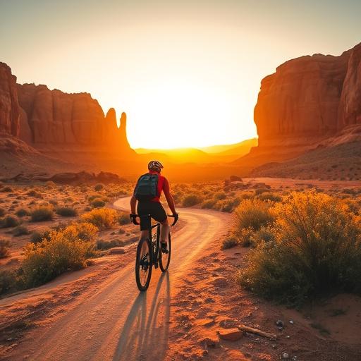 Brave cyclist biking through a rugged trail