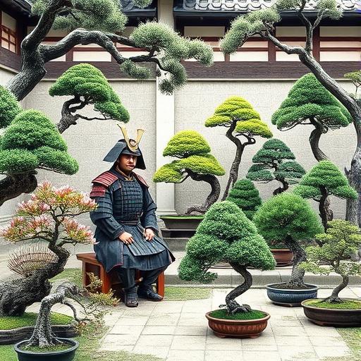 A Samurai in a garden representing wisdom and balance