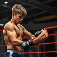 young wrestler preparing