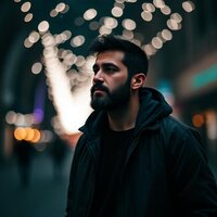 A contemplative man in urban surroundings