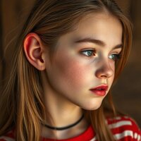 A teenage girl with a distinctive large red ear