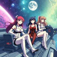 Anime Women on a Spaceship in Among Us Anime
