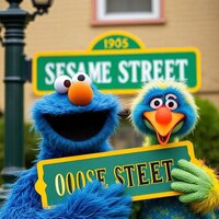 Sesame Street Characters with Street Sign