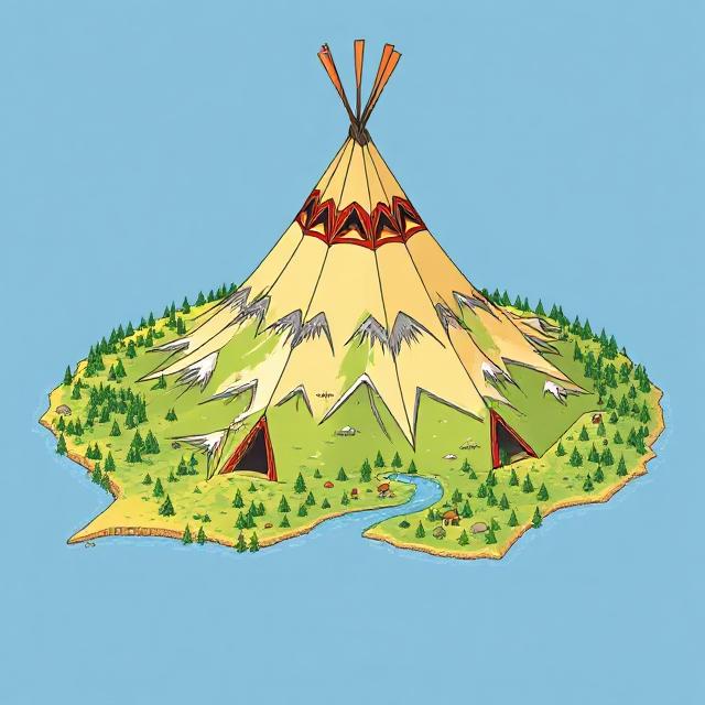 Tipi Island with Mountain and Rivers